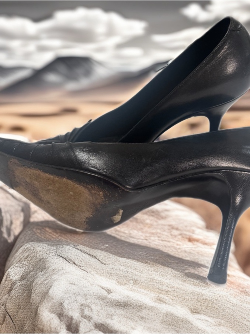 Vintage Via Spiga Made Italy Classic Black Leather Pointed-Toe Pumps - Picture 4 of 7